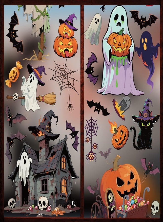 FCZon Star 9 Sheets Halloween Window Stickers, Double Side Window Clings Decals for Party Decoration, Indoor & Outdoor Home Decor, Halloween Decorations, Ghosts, Pumpkins, Bats and Zombies - Image 1